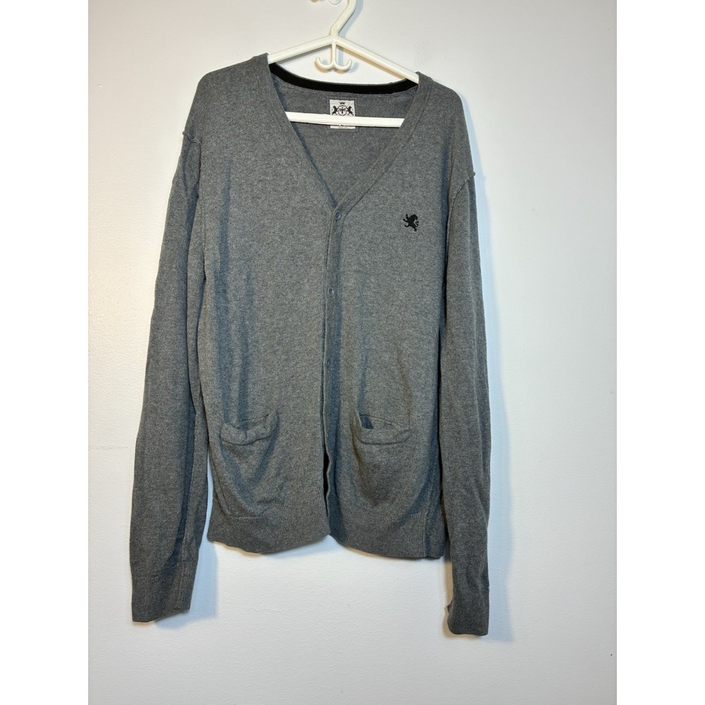 Vintage Express Cardigan Men's‎ XL Gray Preppy academic academia V Neck Y2K